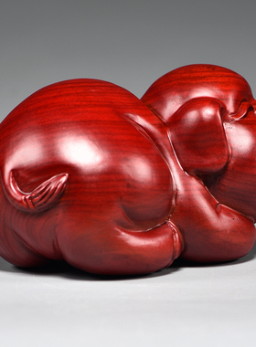 红色实木质雕刻猪摆件二生肖猪动物客厅家居电视柜玄关装饰工艺品