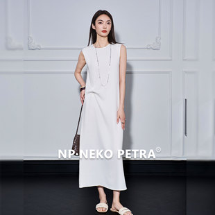 Petra极简老钱风无袖 Neko 醋酸连衣裙女夏高级设计感两穿直筒长裙