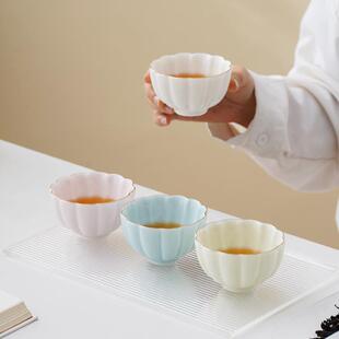 围炉煮茶品茗杯 羊脂玉白瓷茶杯花瓣茶碗主人杯单杯女陶瓷茶具套装