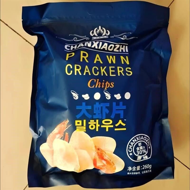 新馋小智30%e鲜虾趣莱山福超市同款韩国风味大虾片网红零食膨化薯