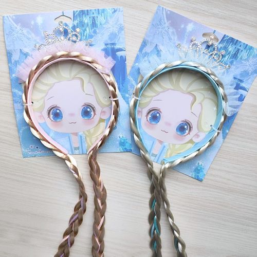 爱沙公主假发辫子发箍头纱发扣儿童皇冠发饰品女舞会拍照道具头饰