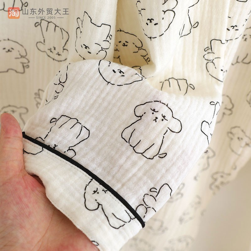 睡衣女长袖春秋款纯棉纱布2024新款可爱卡通家居服两件套装夏天