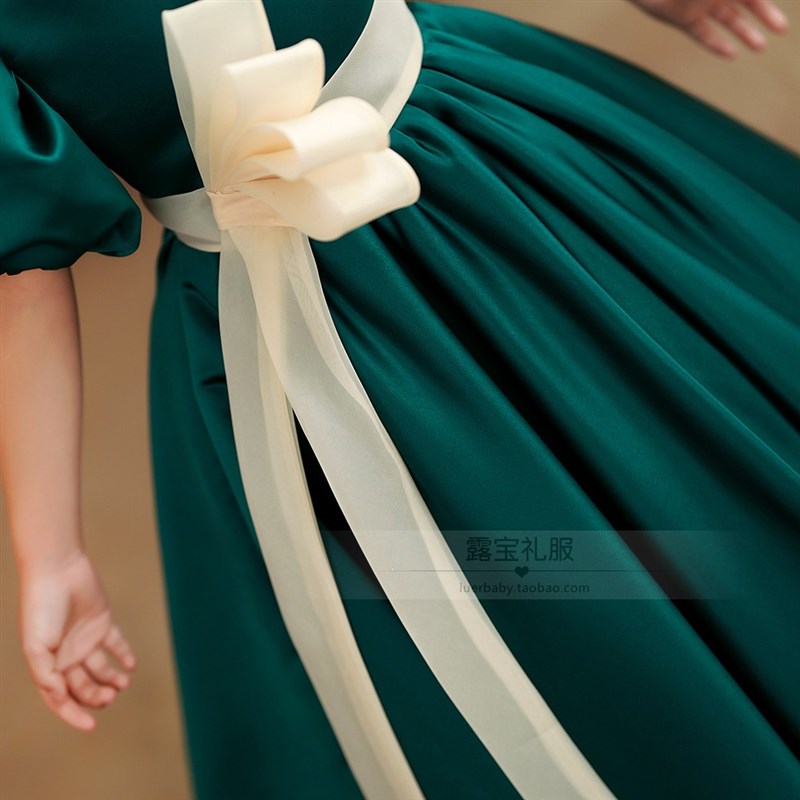 女童礼服绿色公主裙小女孩婚纱钢琴演奏演出服儿童高端主持晚礼服