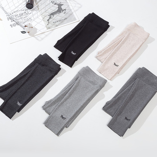 女外穿春秋季 加绒加厚棉九分长裤 薄款 冬季 高腰大码 黑色螺纹打底裤
