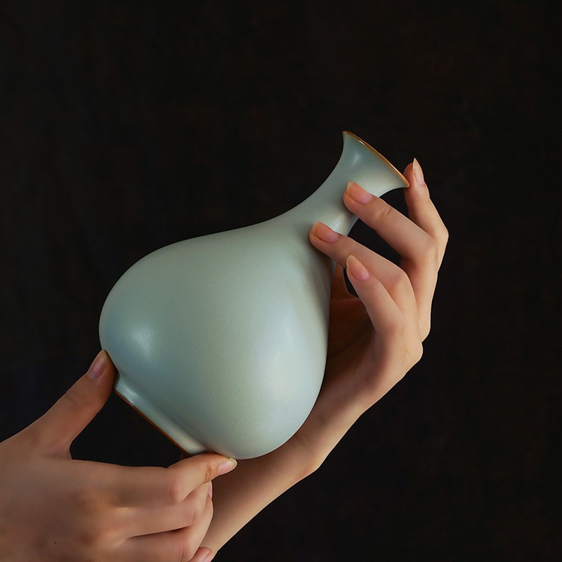 景德镇陶瓷花瓶摆件客厅插花饰品轻奢仿古汝窑博古架瓷器中式礼品