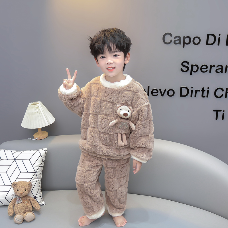男童睡衣冬季法兰绒加厚儿童卡通珊瑚绒套装男孩宝宝冬款家居服潮