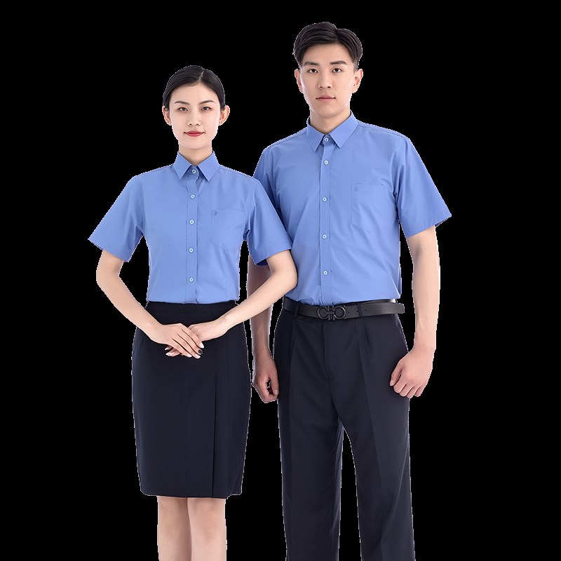 鲁之锦衣男女款蓝色衬衣白色衬衫短袖夏裤夏裙西裤春秋装工作服