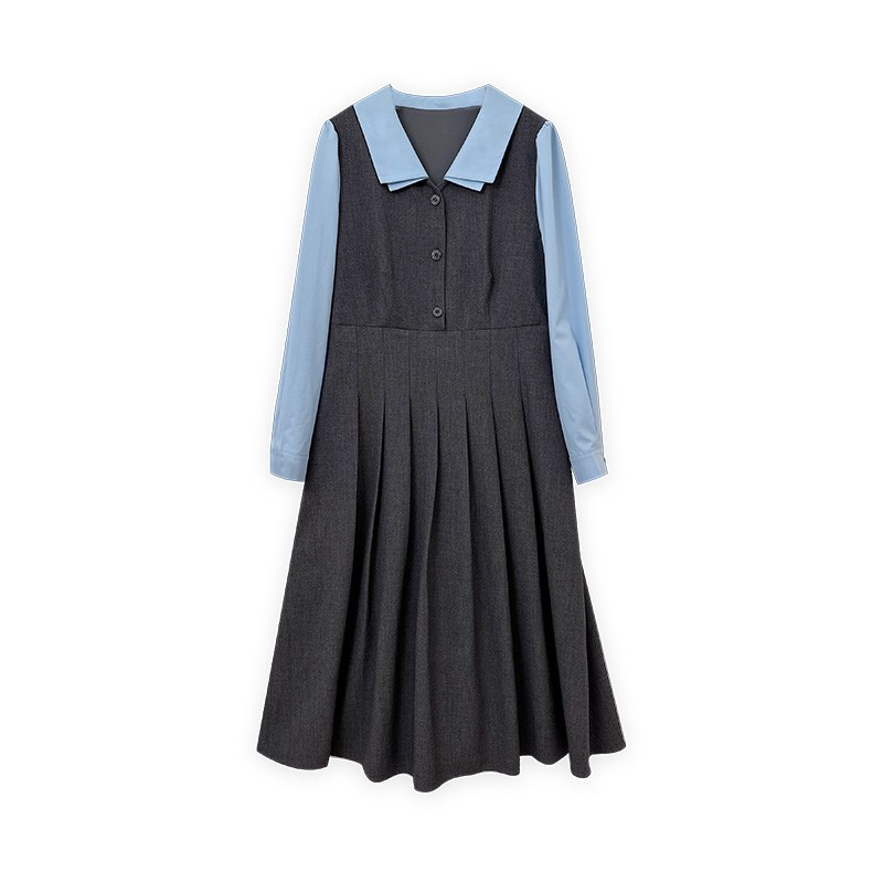SU轻熟微胖大码女2024早秋新款法式学院风假两件娃娃领胖mm连衣裙