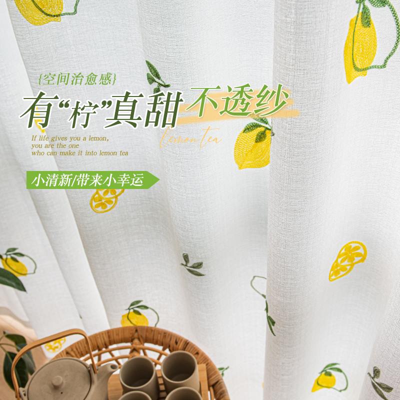 卧室成品纱帘清新窗纱阳台透光不透人纱帘免打孔小清新白纱隔断