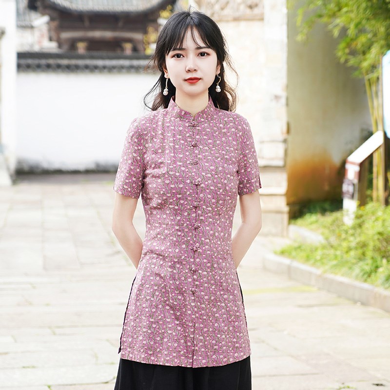 筠雅唐装女中国风改良旗袍上衣夏季短袖修身显瘦茶服中式禅意女装