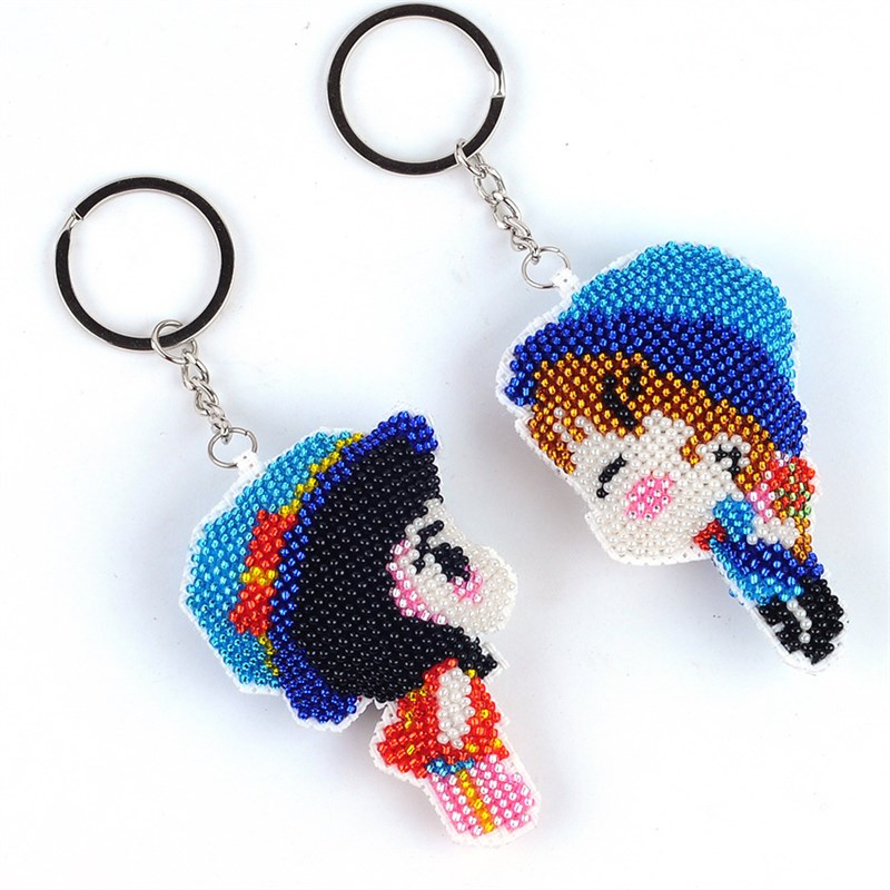 2021人气车钥匙扣包包小挂件情侣一对十字绣珠绣不离不弃有成品