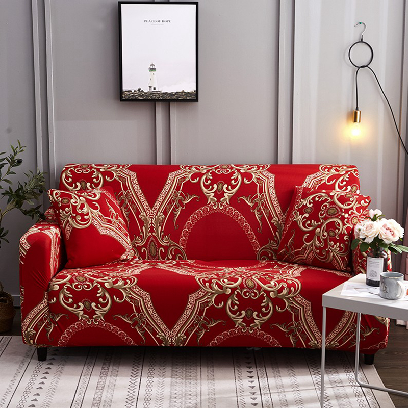 通用沙发套罩全包万能套子老式欧式复古奢华红色喜庆垫巾全盖布艺