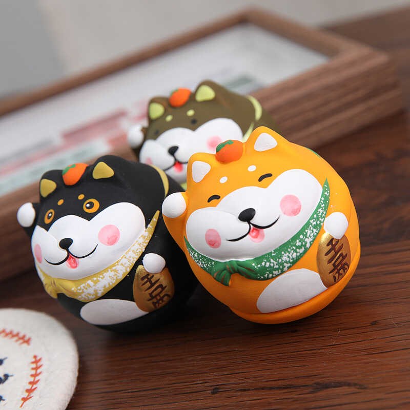 创意日式陶瓷柴犬不倒翁发财犬前台桌面摆件店铺开业礼品生日礼物