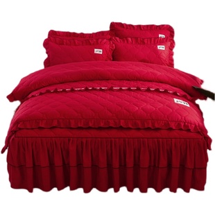 全夹棉四件套床裙式 全棉纯棉轻奢结婚床上用品加厚保暖床罩被套潮