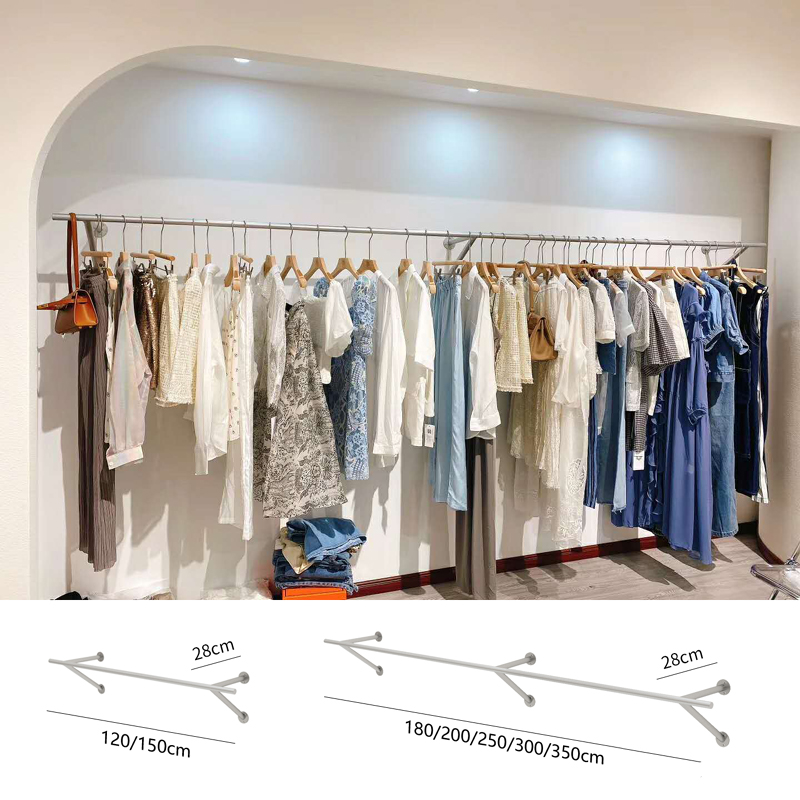 服装店展示架上墙创意定制加厚不锈钢女装店陈列架货架商用挂衣杆