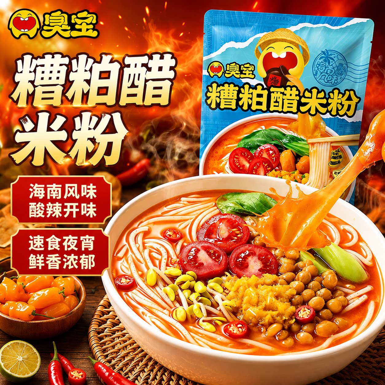 臭宝糟粕醋米粉海南风味米线夜宵面食速食懒人方便面粉丝代餐自煮