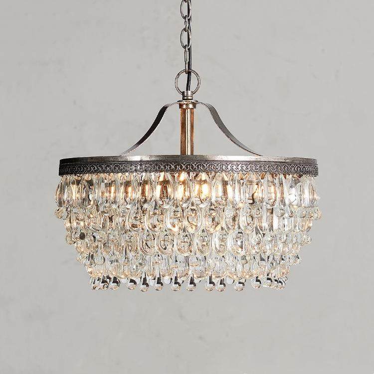 美式客厅圆形铁艺复古水晶灯北欧水滴吊灯个性创意餐厅别墅吊灯具