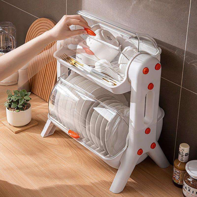 碗柜晾碗架沥水架塑料放碗碟架带盖加厚碗盘收纳盒厨房置物架威东