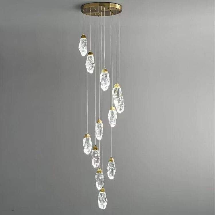 复式楼梯吊灯现代轻奢水滴灯别墅公寓loft水晶长吊灯旋转楼梯吊灯