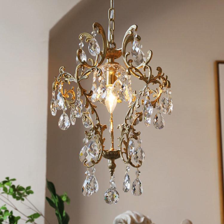 铜灯法式复古水晶灯卧室餐厅阳台入户中古灯具轻奢美式小吊灯欧美
