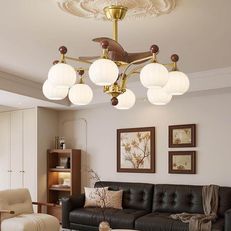 法式中古风客厅风扇灯复古餐厅卧室家用一体电风扇创意网红款吊灯