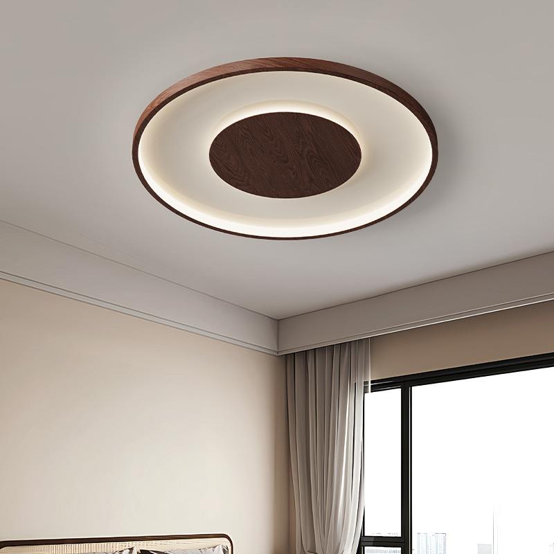 复古胡桃木色卧室灯美式中古风吸顶灯全光谱温馨房间护眼灯具中山