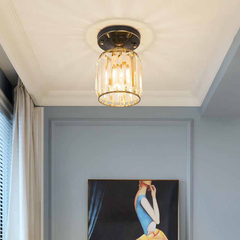 轻奢入户灯全铜水晶吸顶灯过道玄关阳台现代简约走廊法式门厅灯具