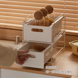 柜子分层可叠加抽屉式铁艺拉篮橱柜抽拉收纳筐厨房杂物整理置物架