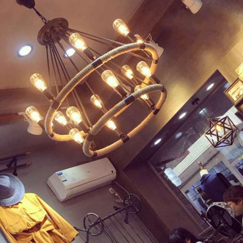 复古工业风吊灯酒吧理发服装店美式餐厅铁艺创意个性麻绳灯具