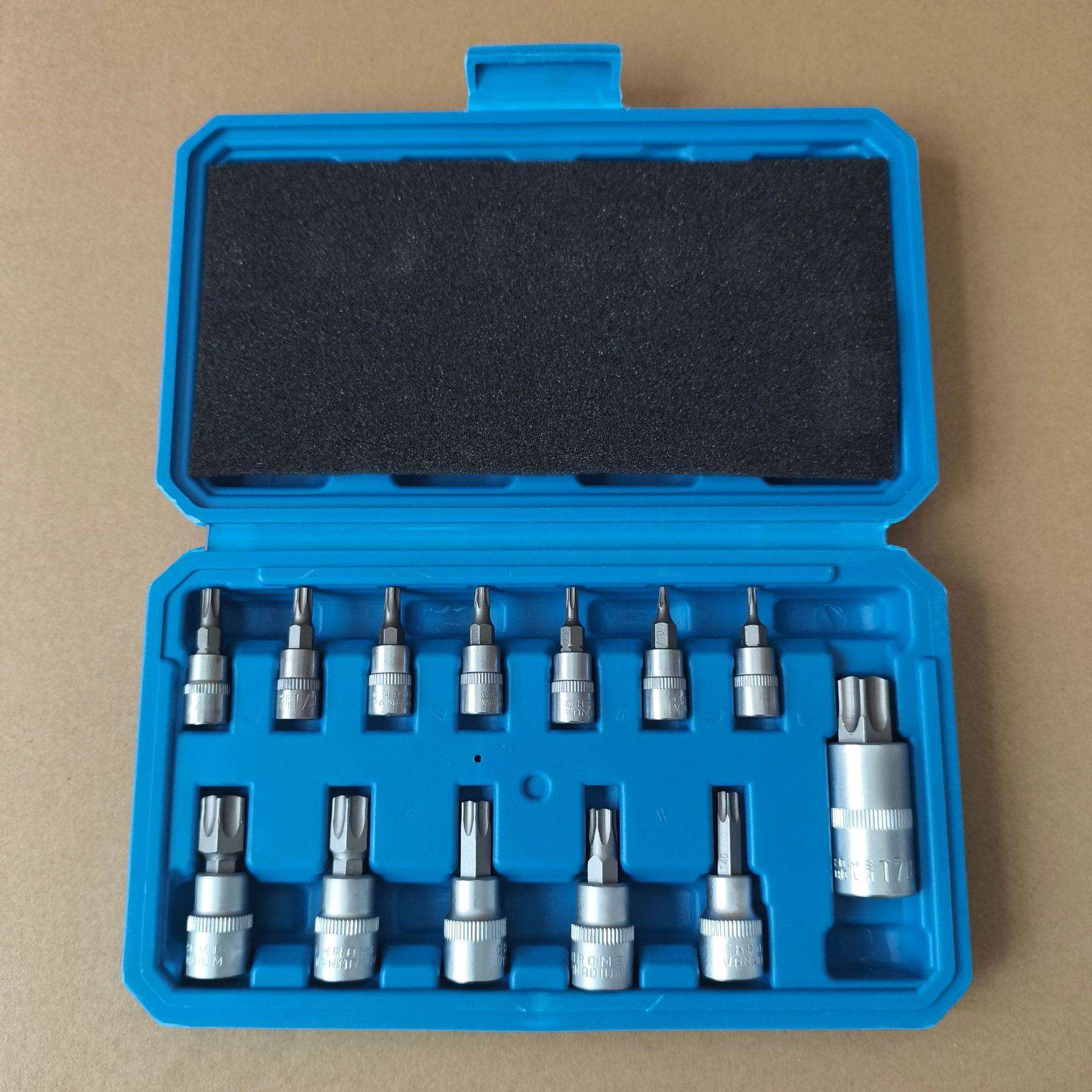 13PC压批套筒梅花钻头1/4 3/8 1/2旋具 T8-T7