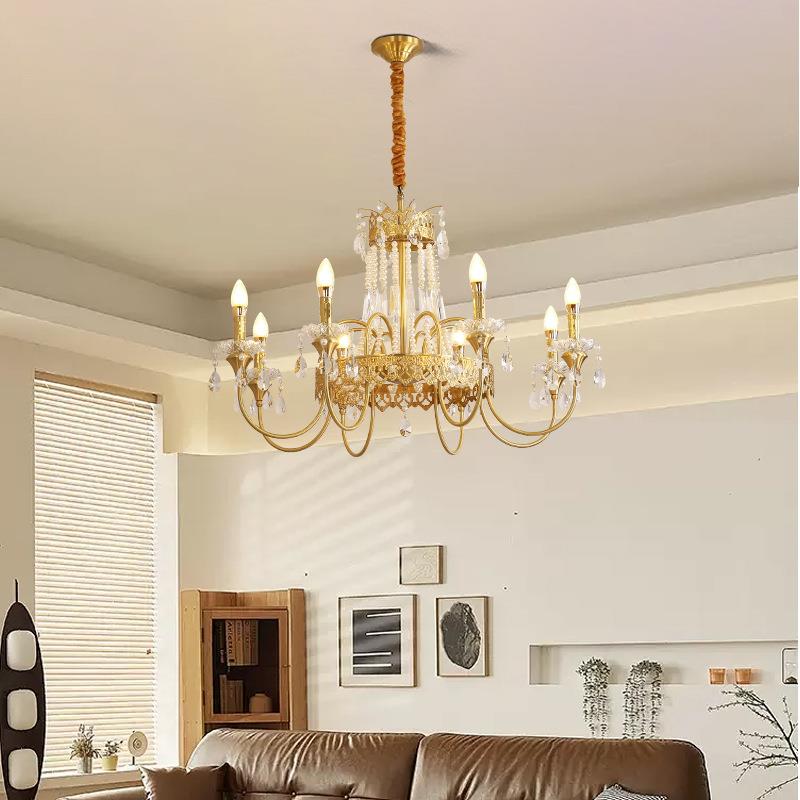 全铜美式蜡烛水晶灯法式宫廷客厅吊灯女孩卧室房间灯中山灯具