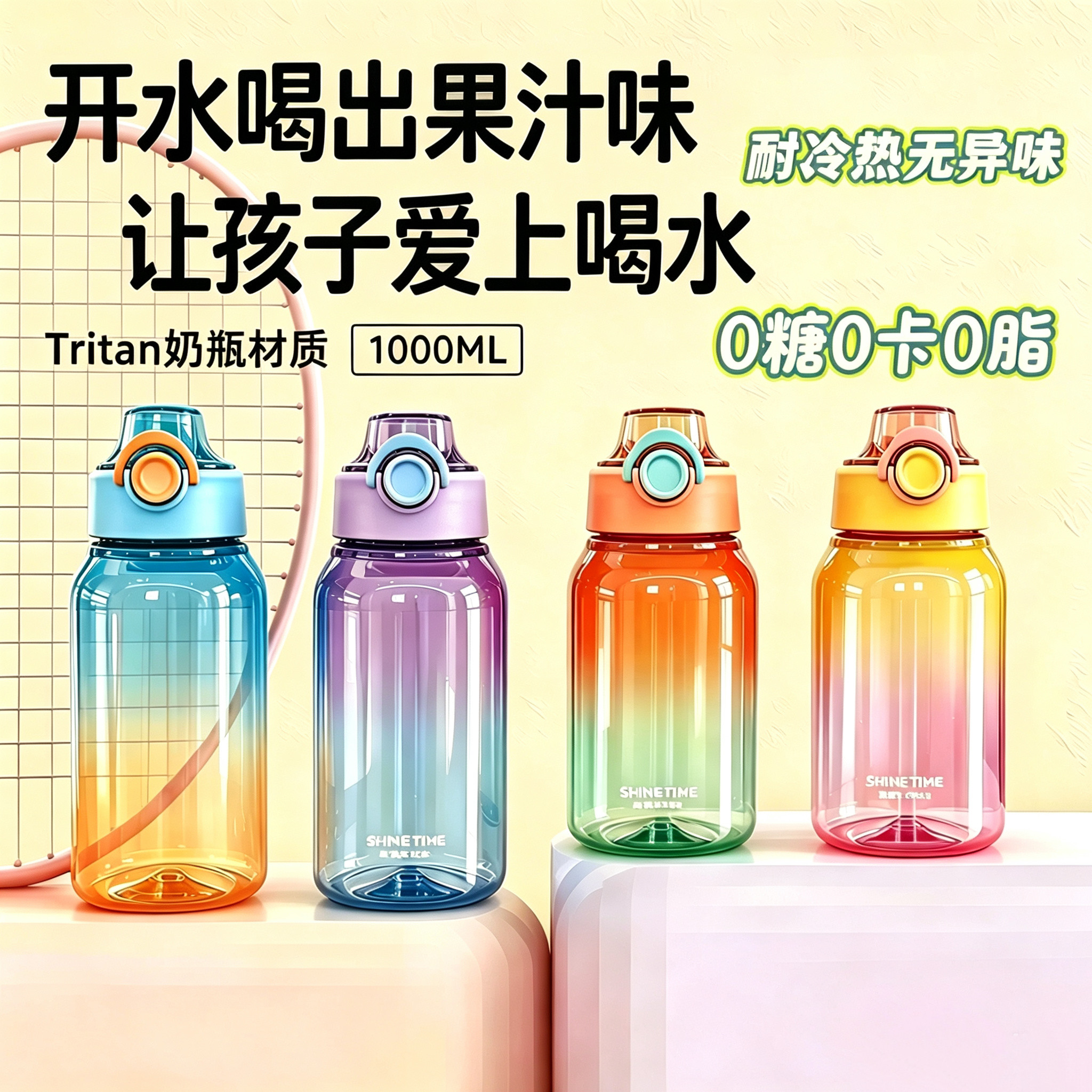 1L大容量0糖0卡果味玩味吸管杯