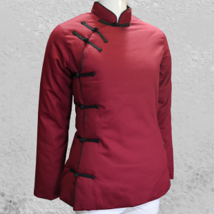 吟龙鸣凤纯色纯棉斜襟上衣 女轻薄款偏襟加厚全棉 女士手工修身款