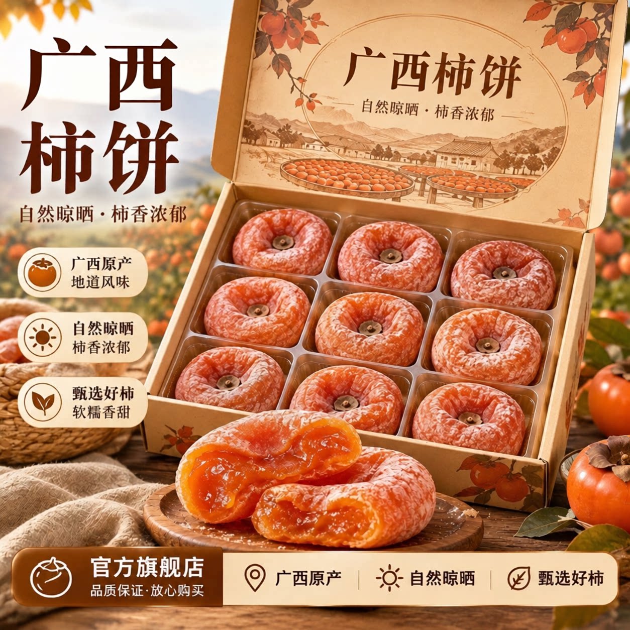 广西桂林霜降流心柿饼礼盒装独立包吊柿子农家自制手工新鲜爆浆