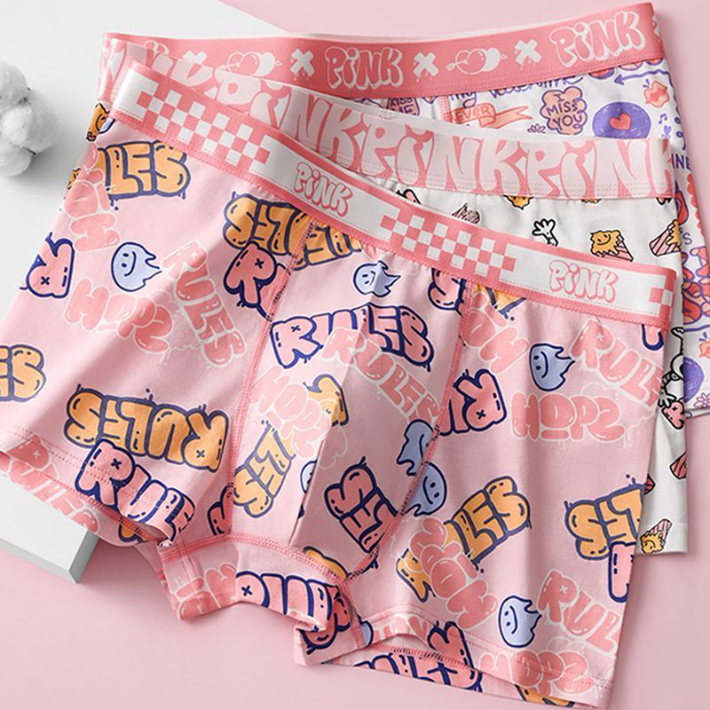 纯棉男士内裤秋冬卡通可爱运动粉色四角裤猛男粉平角大码抗菌裤衩