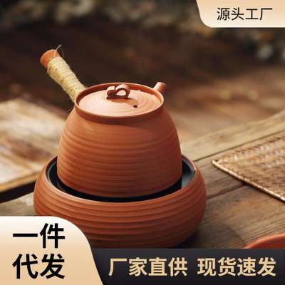 ?潮州手拉红泥侧把烧水壶水木砂铫壶 电陶炉煮茶 炭炉家用功夫