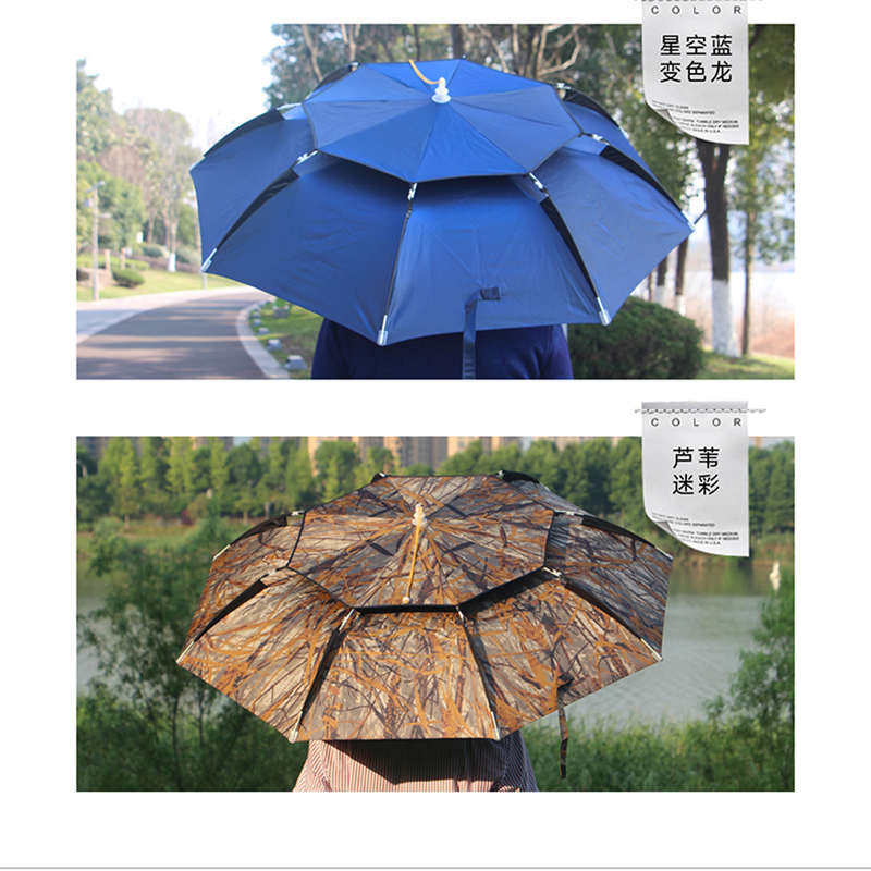 新款头戴钓鱼伞帽防晒遮阳垂钓雨伞帽双层透气帽伞大号折叠头伞