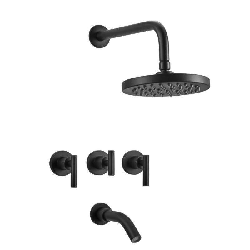 隐藏式淋浴套装现代浴室配件套装壁式淋浴喷头8寸不锈钢圆形顶喷