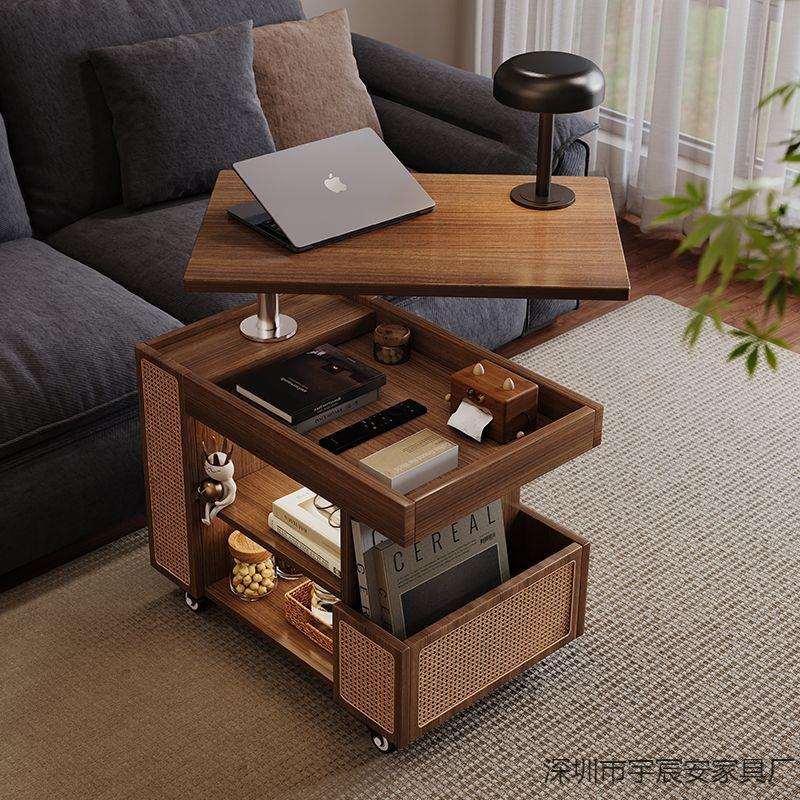 多功能实木移动可升降茶几家用沙发小推车小户型客厅简约边柜旋转