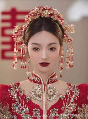 新款新中式婚礼新娘红色琉璃秀禾发箍全套超仙轻奢凤冠霞帔发饰