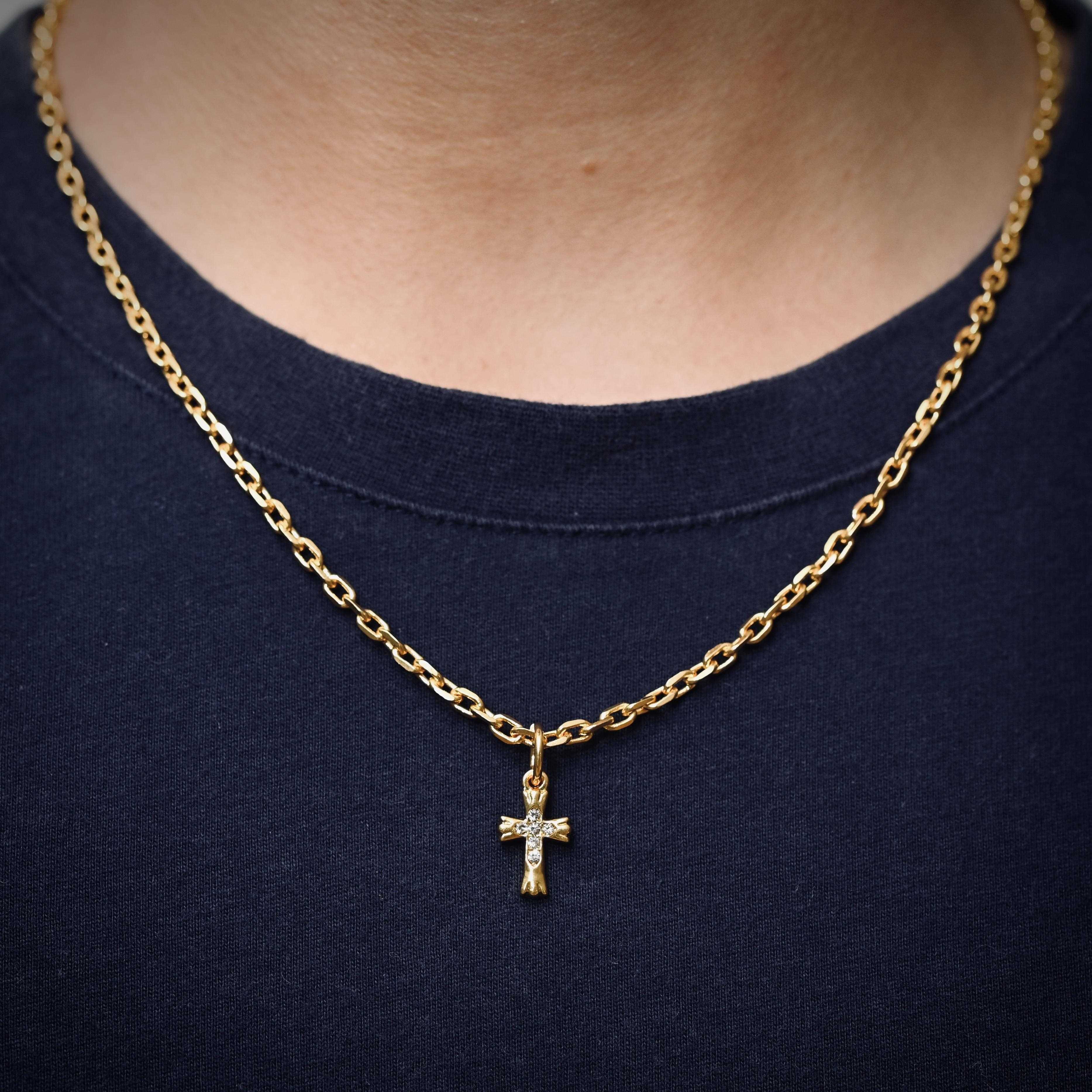欧美金钛钢镶钻十字架小吊坠百搭短款项链简约情侣嘻哈锁骨链