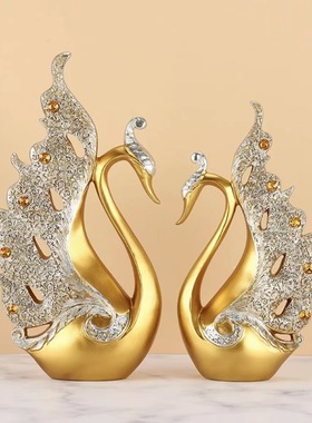 情侣天鹅家居客厅酒柜装饰品摆件中式轻奢创业办公室树脂工艺品