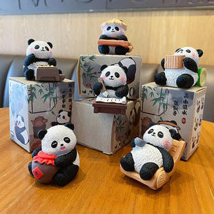 原创国风八雅毛流感熊猫车载摆件可爱精致树脂公仔桌面摆件