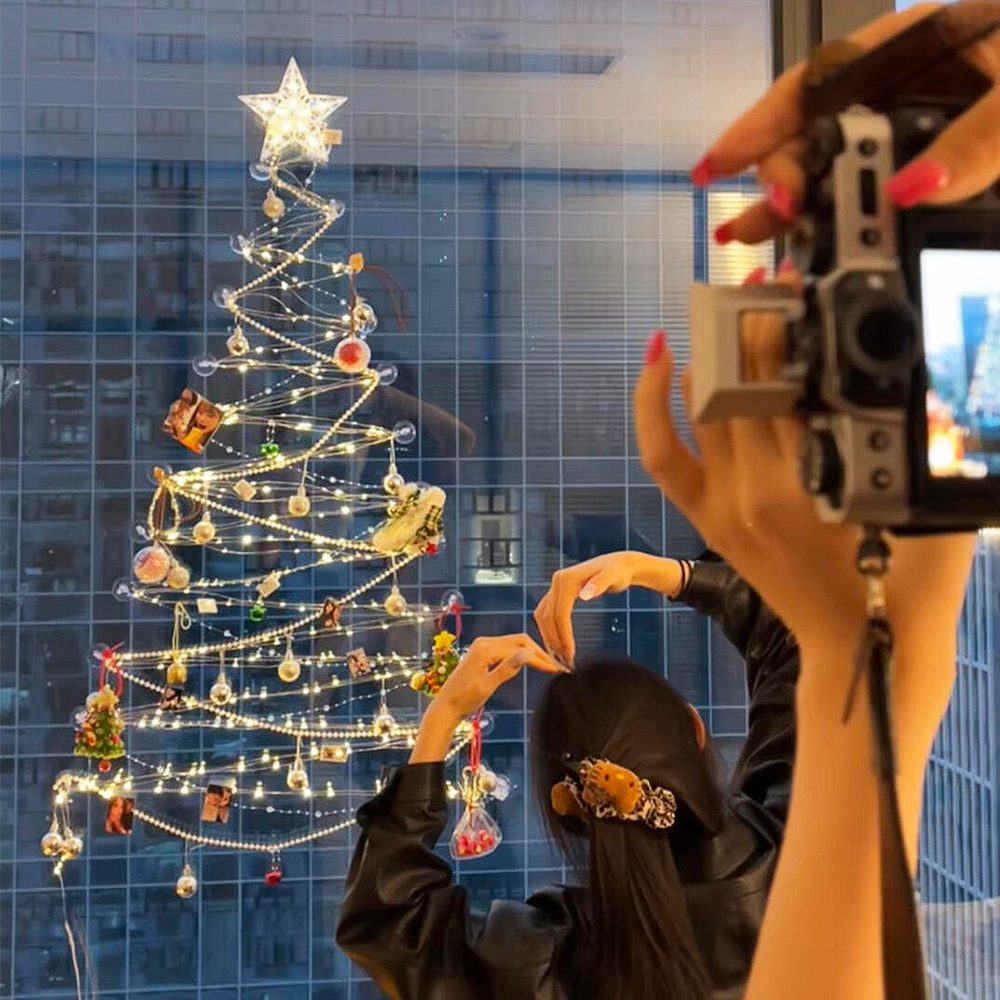 【玻璃上的圣诞树】圣诞节装饰链条珍珠圣诞树居家氛围感布置高级