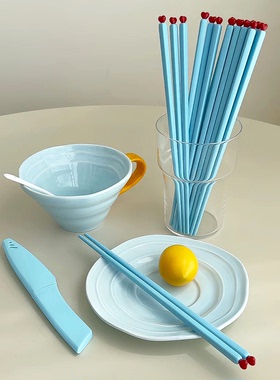 蓝色爱心筷子ins风筷子家用高档抗菌防霉合金筷家庭专人专用新款