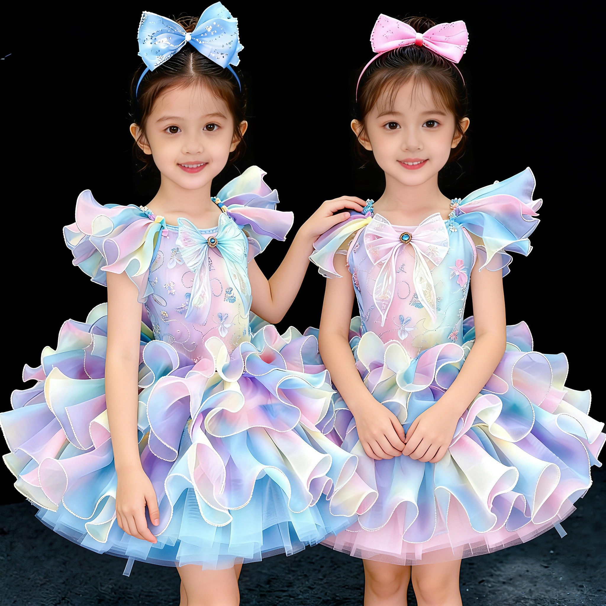 六一儿童蓬蓬裙演出服女童可爱公主亮片纱裙幼儿园芭蕾舞表演服装