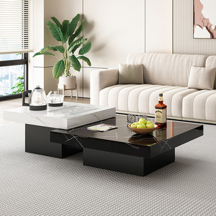 新款意式岩板茶几现代简约客厅家用大理石轻奢高低款方形茶台组合