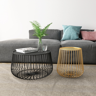 设计师家具北欧创意个性小户型圆形简约后现代黑色金属南瓜茶几