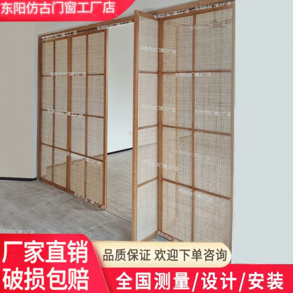 编折叠门门旋转隔断门门麻卧室门移门门日式藤编门衣柜实木推拉门