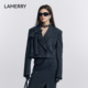 复古戗驳领25新款 LAMERRY 朗美睿灰色宽肩截短箱型手工钉珠单西装